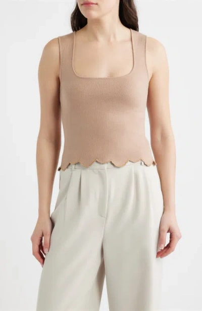 Deluc Ithaca Embroidered Scallop Hem Tank In Brown