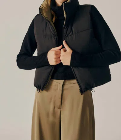 Deluc Kansas Reversible Puffer Vest In Black/taupe In Multi