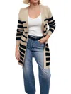 Deluc Lagos Stripe Cardigan In Striped Ecru & Black In Gold