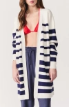 Deluc Lagos Stripe Open Front Cardigan In Off White With Navy Stripes