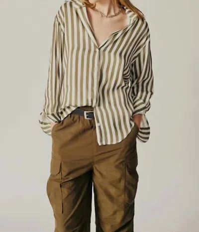 Deluc Lamium Button Down Shirt In Striped Army In Brown