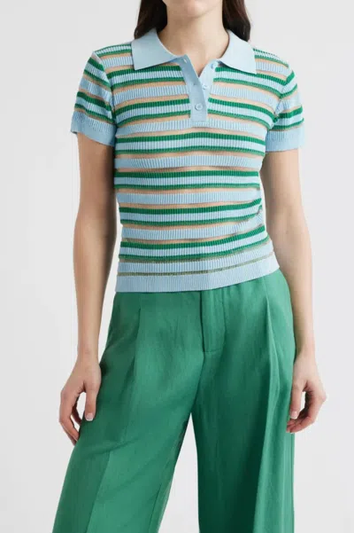 Deluc Levanzo Knit Polo Top In Multicolor Light Blue In Green