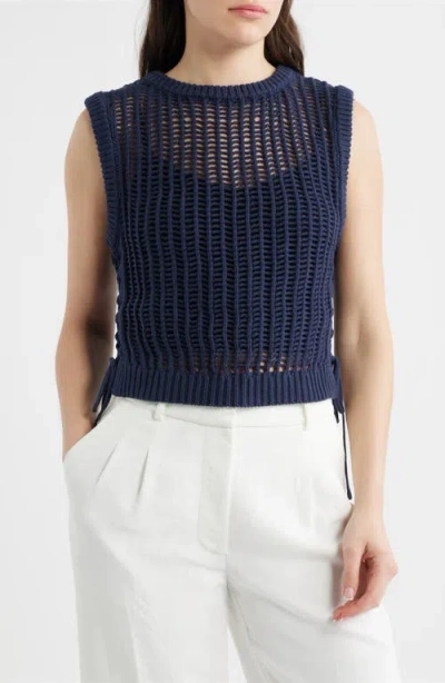 Deluc Lipari Cinched Open Stitch Sweater Vest In Blue