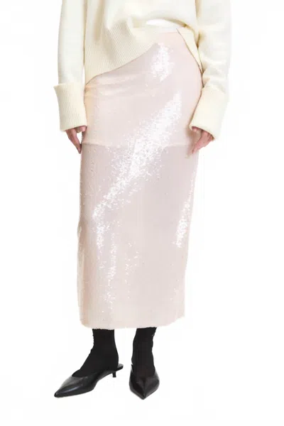 Deluc Logan Sequins Pencil Midi Skirt In Off White