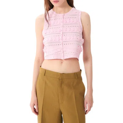 Deluc Malta Floral Appliqué Crop Pointelle Vest In Pink