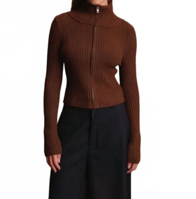 Deluc Matteo Zip Up Cardigan In Chocolate In Brown