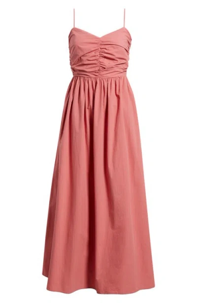 Deluc Maubois Shirred Cotton Poplin Midi Dress In Pink
