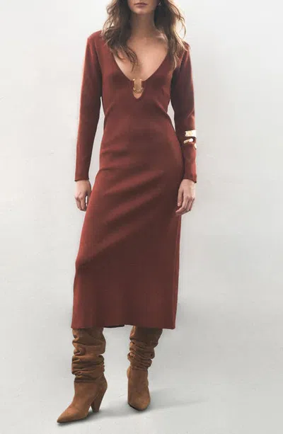 Deluc Maurice Long Sleeve Knit Midi Dress In Brown