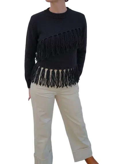 Deluc Max Fringe Detail Sweater In Black In Blue