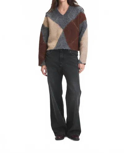 Deluc Micah Argyle Knit Sweater In Grey In Burgundy