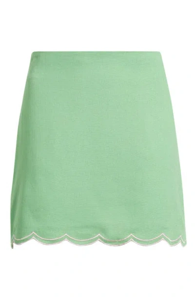 Deluc Muro Scalloped Hem Linen Blend Skirt In Green