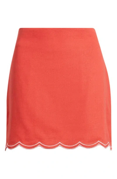 Deluc Muro Scalloped Hem Linen Blend Skirt In Orange