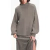 Deluc Nelson Balloon Sleeve Rib Mock Neck Sweater In Brown