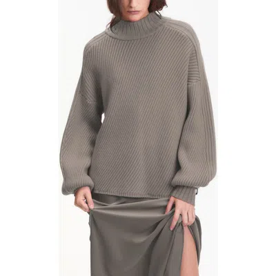 Deluc Nelson Balloon Sleeve Rib Mock Neck Sweater In Brown