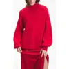 Deluc Nelson Balloon Sleeve Rib Mock Neck Sweater In Red