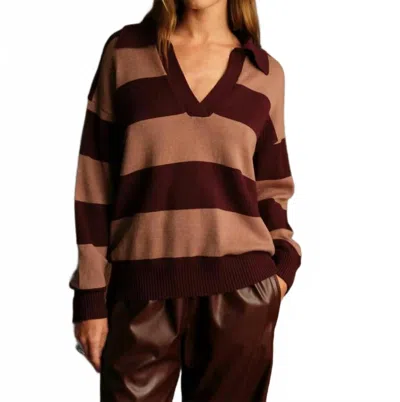 Deluc Nick Polo Sweater In Wine W Nougat Strips In Brown