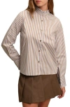 Deluc Oscar Ruffle Trim Stripe Cotton Blend Button-up Shirt In Animal Print