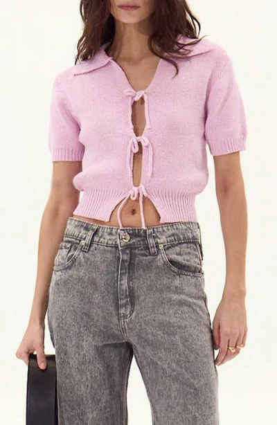 Deluc Paros Tie Front Sweater In Pink