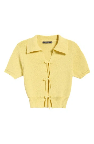 Deluc Paros Tie Front Sweater In Yellow
