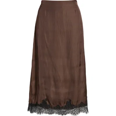 Deluc Peppers Lace Trim Midi Skirt In Brown