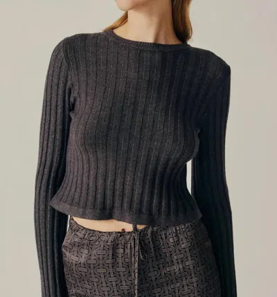 Deluc Ribbed Crop Sweater In Gray In Grey