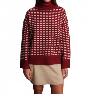 Deluc Robert Turtleneck Sweater In Wine & Ecru In Red