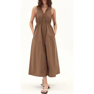 Deluc Rubbens Front Zip Sleeveless Maxi Dress In Brown
