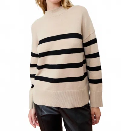 Deluc Salvia Mockneck Sweater In Beige Melange/black Stripes In Neutral