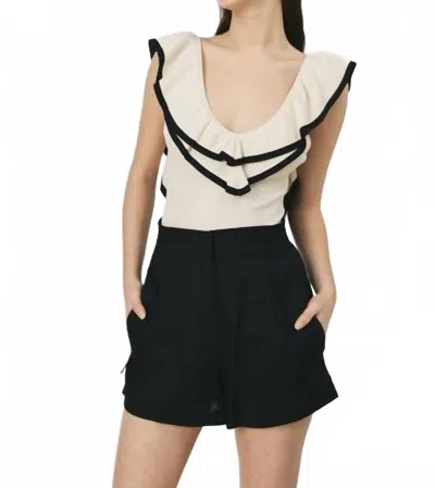 Deluc Serov Knit Bodysuit In Off White Black Trim