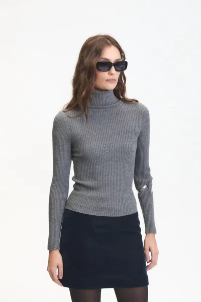 Deluc Soft Ribbed Turtleneck Top In Grey In Gray