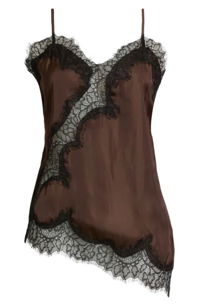 Deluc Sonic Lace Trim Asymmetric Tank In Brown