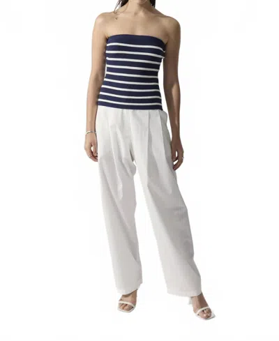 Deluc Strapless Knit Top In Navy/white Stripe In Black