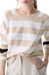 Deluc Tavira Stripe Crewneck Sweater In Ecru Melange With Ecru Stripes