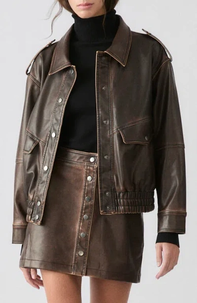 Deluc Thomas Faux Leather Bomber Jacket In Brown