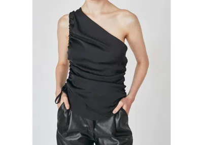 DELUC TONELLI ONE SHOULDER SLEEVELESS TOP IN BLACK