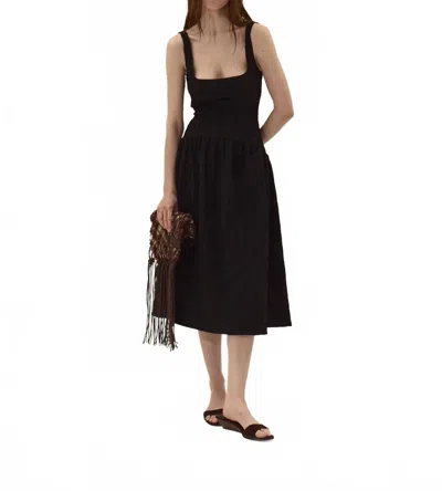 Deluc Vedra Square Neck & Wide Shoulder Dress In Black