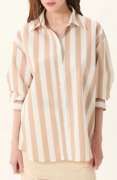 Deluc Vicenzo Stripe Cotton Button-up Shirt In Brown