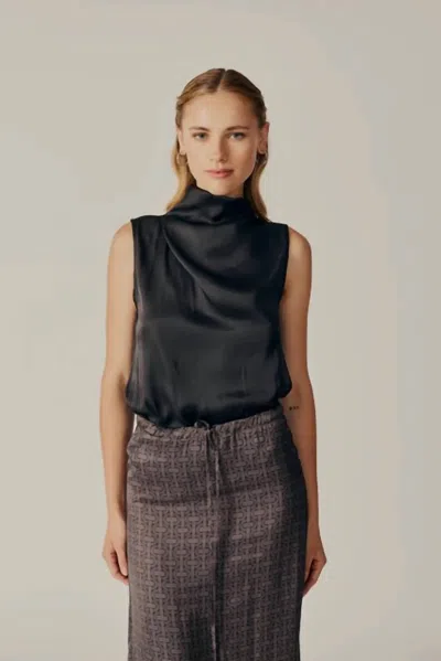 Deluc Vinca Sleeveless Cowl Top In Black