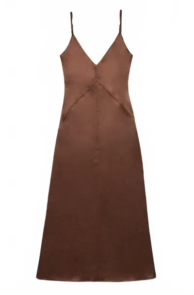 Deluc Women's Deep V Neck Clay Dress In Caramel In Brown
