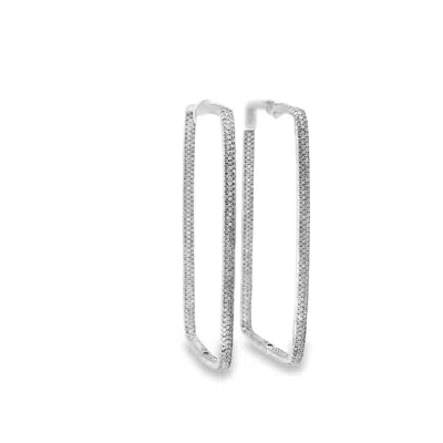 Deluxe Jewelry Ltd Women's Mega Rectangle Pave Diamond Hoop Earrings In White