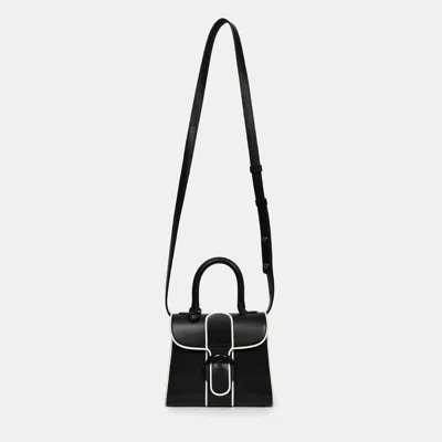 Pre-owned Delvaux Black/white Leather Brilliant Mini Top Handle Bag With Strap