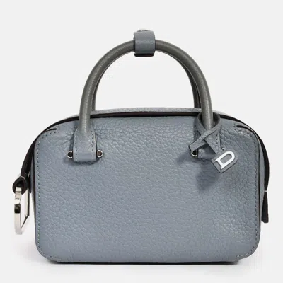 Pre-owned Delvaux Blue Grained Leather 'cool Box' Nano Top Handle