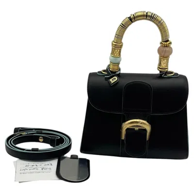 Pre-owned Delvaux Brillant Mini Black Box Calf Leather Bag Jewel Bead Top Handle Limited