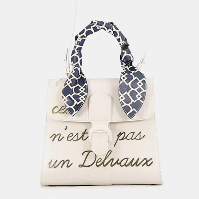 Pre-owned Delvaux Brillant Mm Ecru Box Calfskin Leather Top Handle Bag In White