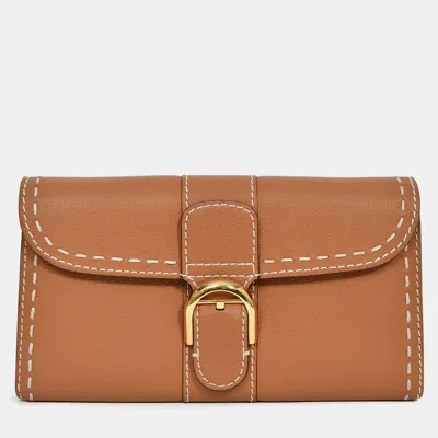 Pre-owned Delvaux Brown Rodeo Calf Brillant Long Wallet Chain