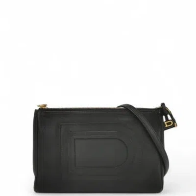 Pre-owned Delvaux Calfskin Pin D Pouch Medium In Black