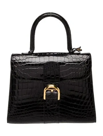 Pre-owned Delvaux Crocodile Top Handle Bag Mm Vintage In Black