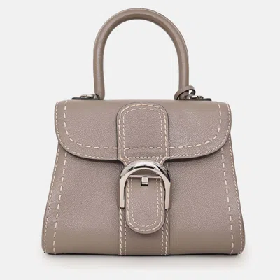 Pre-owned Delvaux Grey Calf Leather Surpique Brillant Mini Bag Shw With Strap In Gray