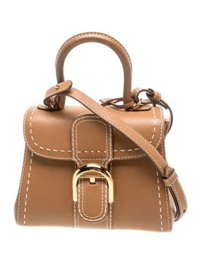Pre-owned Delvaux Leather Brillant Surpiqué W/ Strap Mini In Brown