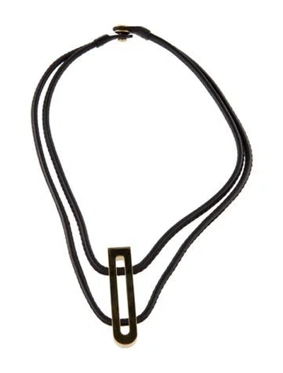 Pre-owned Delvaux Leather Collar Necklace, 16" In Brown